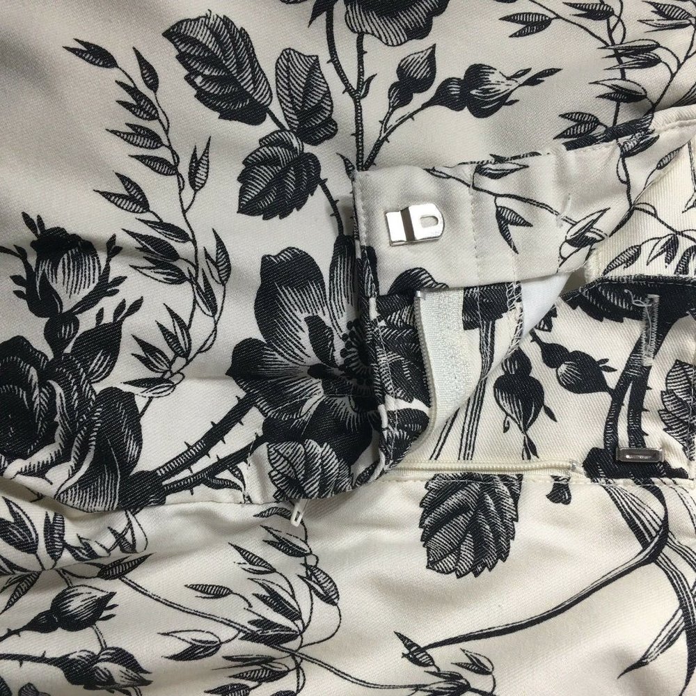 Express Womens Stretch Pants Sz 1 / 2  Off White Black Floral Print Inseam 25" - Picture 10 of 12